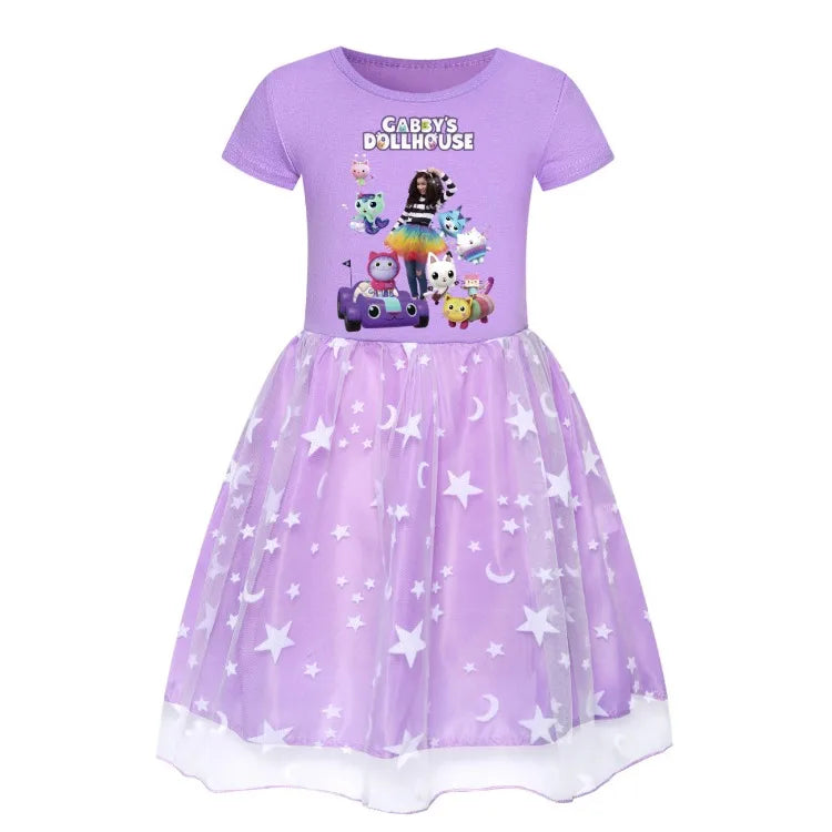 Newest Gabby Doolhouse Clothes Baby Girl Gabbys Cat Dress for Kids Girls 11 To 12 Children Summer Short Sleeve Princess Vestidos
