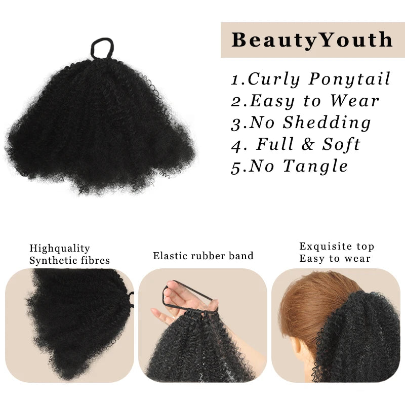 Rubber Band Ponytail Extended 10 inches Short African Curly Ponytail African Women Fluffy Ponytail Synthetic Wig for Daily use
