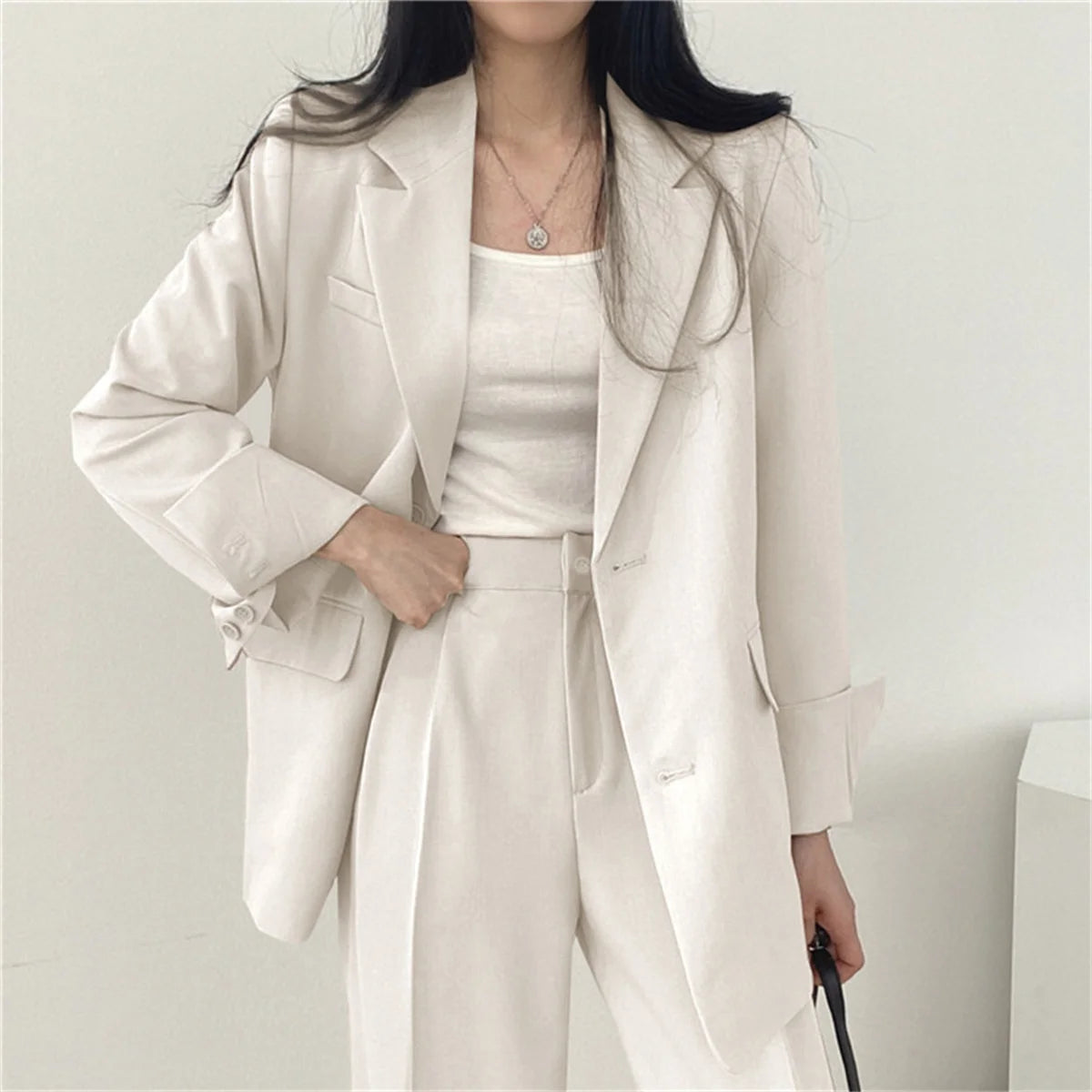 Conjunto Elegante de Blazer y Pantalones de Pierna Ancha para Mujer