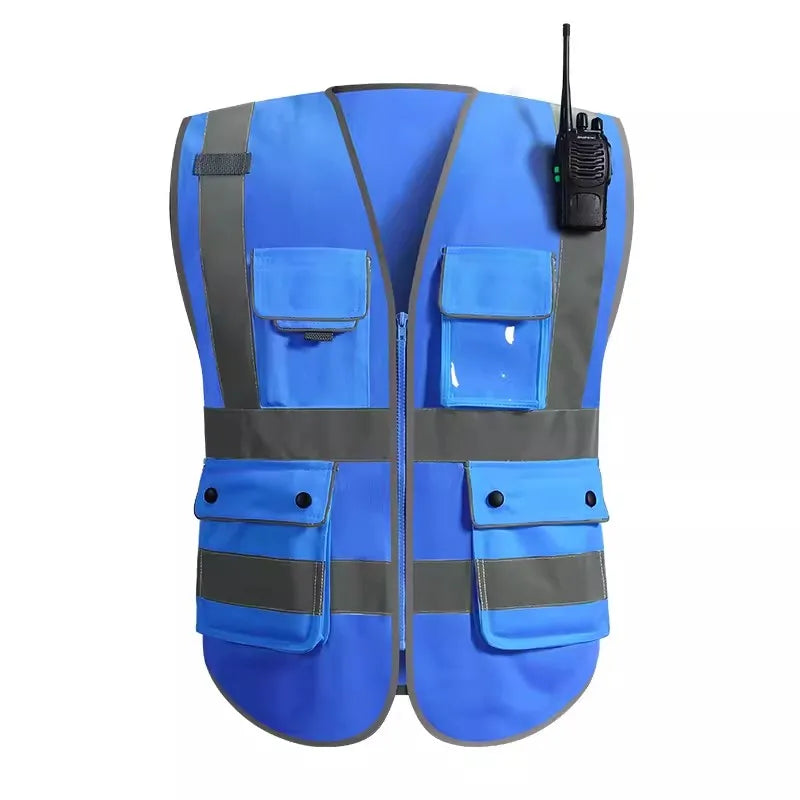 Safety Vest Construction Vest for Men Work Safety Workwear with Multiple Pockets and Zipper