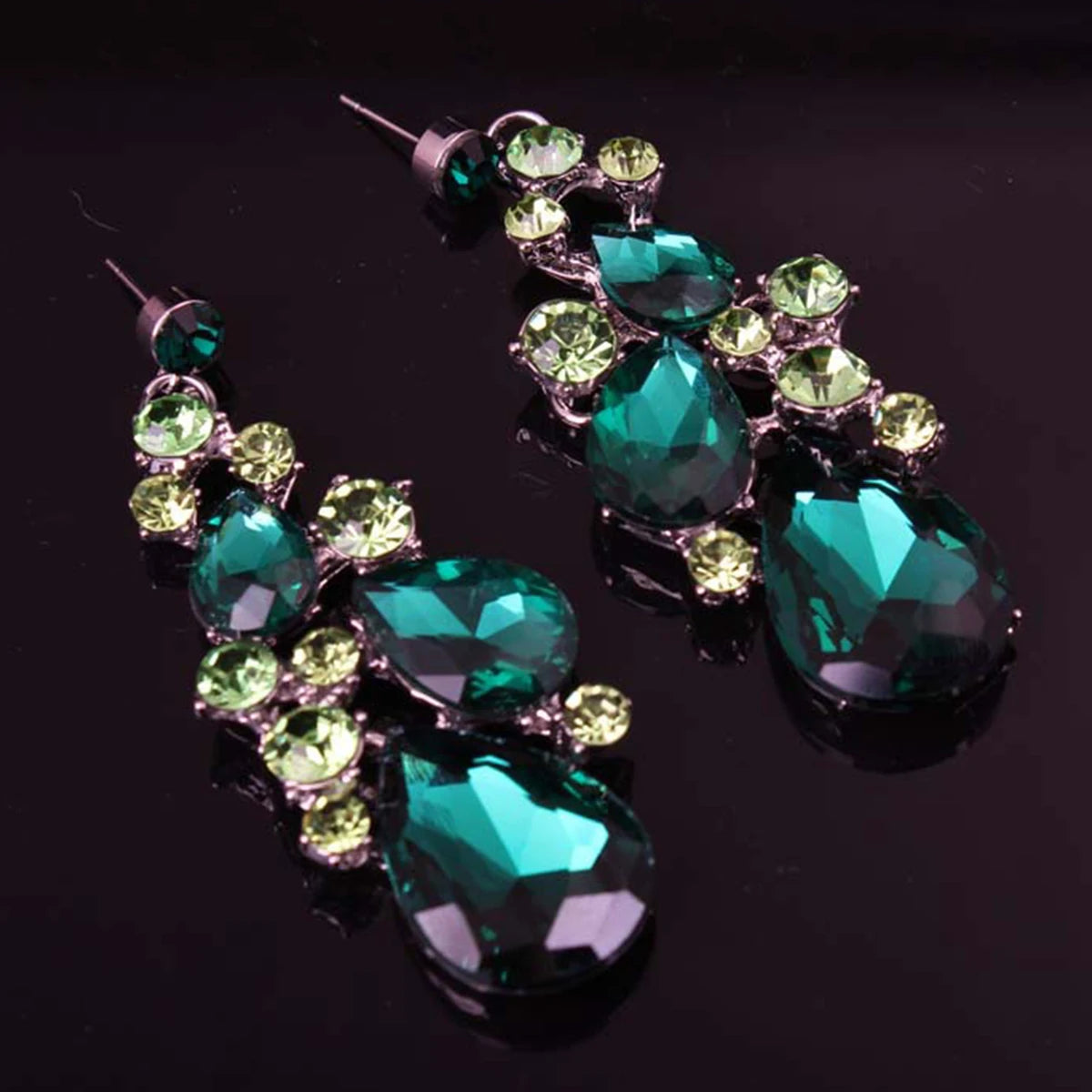 Luxury Super Shiny Colored Gems Crystal Jewelry Set Trendy Necklace Earring Women Wedding Bridesmaid Accessories Gift Wholesale