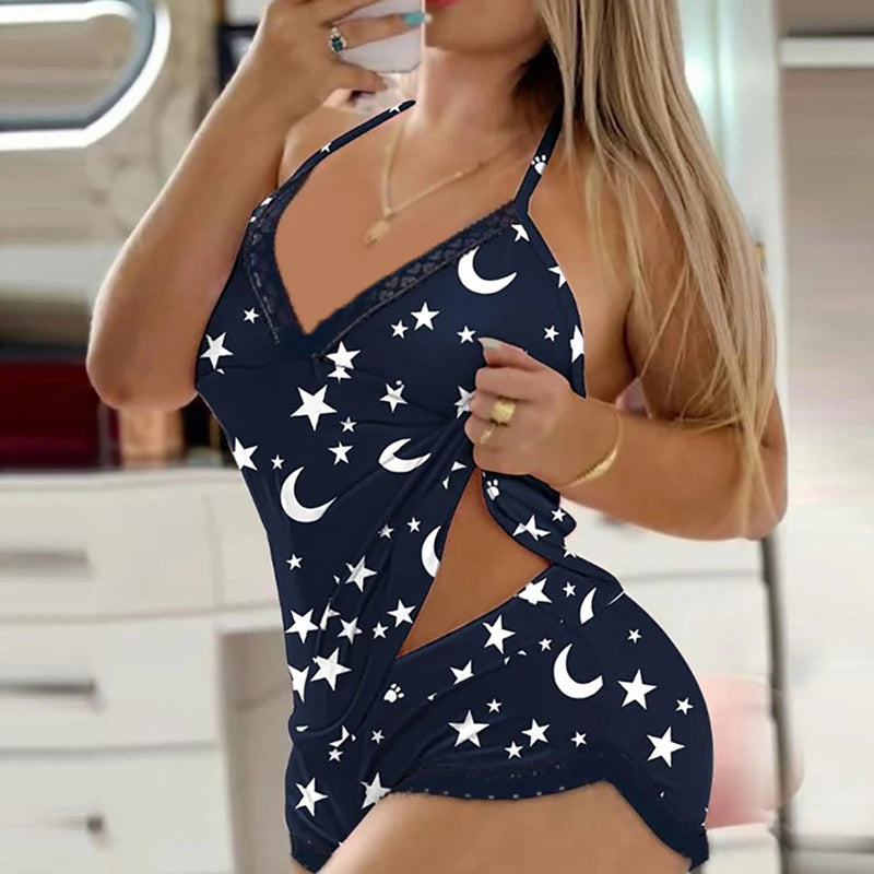 Conjuntos de pijama de mujer, sexy sin mangas, pijamas suaves, cómodos, con cuello en V, para dormir, camisón de satén para mujer
