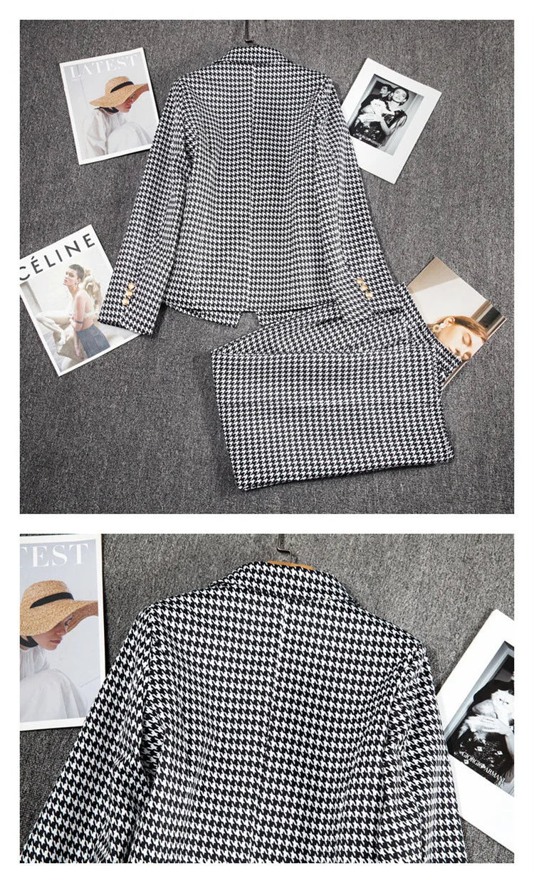 Casual Long Sleeve Blazer Pant Sets Suits For Woman Fashion 2 Pieces Set For Women Office Lady Coats Jackets