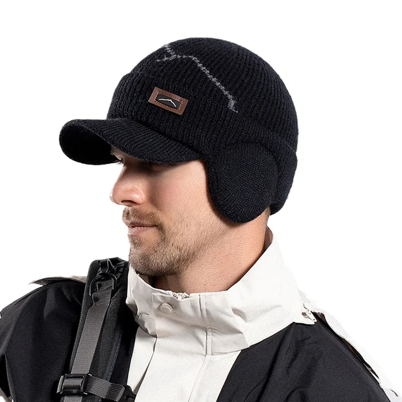 Casquette de cyclisme thermique pour homme avec cache-oreilles, bonnet d'hiver doublé en polaire pour le cyclisme en plein air par temps froid