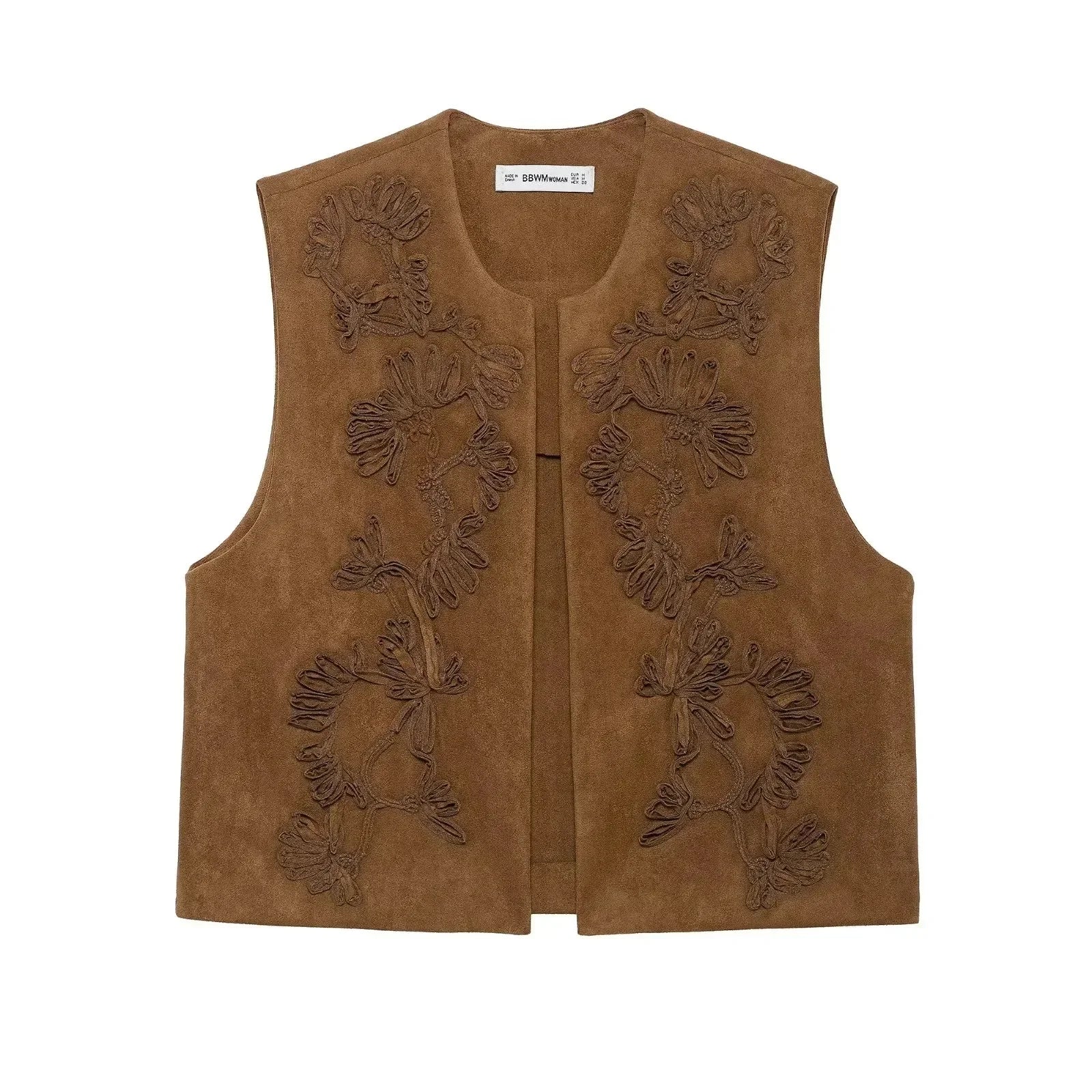 Embroidered Vests For Women Fashion Suede Elegant Sleeveless Coat Short Vest Streetwear Casual Chic Waistcoat Top