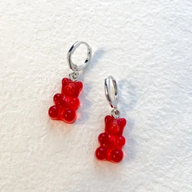 Pendientes colgantes de oso de gominola de acrílico bonitos para mujer, pendientes de aro de oso arcoíris CZ, joyería dulce de niña, moda coreana 2022