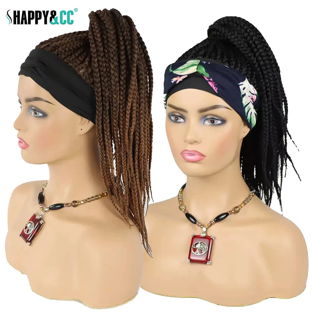 Bandeau Boîte Tresse Queue de Cheval Cheveux Synthétiques au Crochet Extension de Tresses Aspect Naturel Ombré Brun Queue de Cheval pour Femmes
