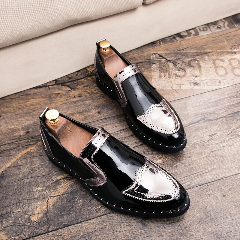 Zapatos Formales de Hombre de Moda, Mocasines Ligeros para Exteriores, Zapatos de Cuero con Suela Gruesa Resistentes al Desgaste, Negro, Dorado y Plateado, Tallas 38-48