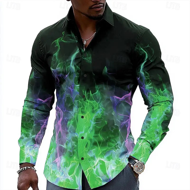 Men's Feather Summer Hawaiian Shirt Button Long Sleeve Shirt Casual Vacation Lapel Violet Teal Peacock Blue XS-6XL Fast Shipping