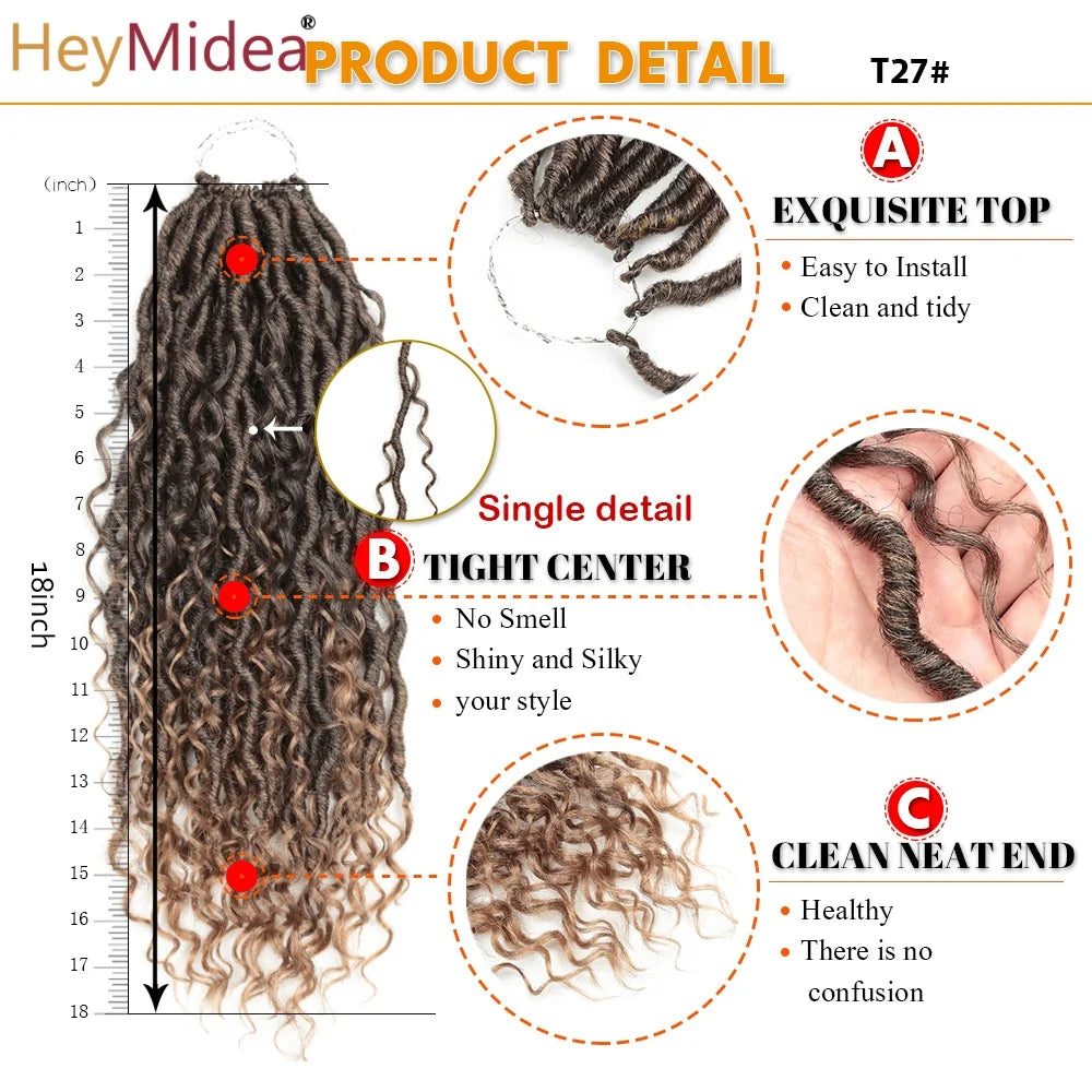 Synthetic Goddess Locs Crochet Hair Braids Curly Faux Locs Braiding Hair Extensions Wig For Women Black Hippie Boho Style