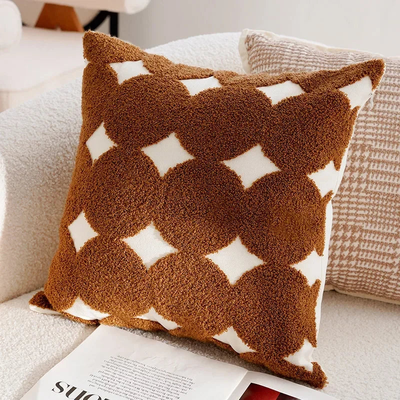 Pillow Cover in Cream Color, Retro Style, Brown French Sofa Waist Cushion Cover 45x45cm Pillowcase