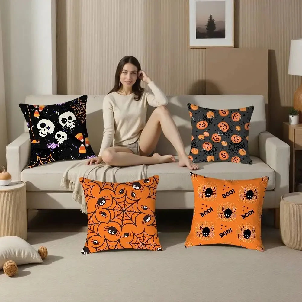 Halloween Horror Spider Web Printed Cushion Cover Sofa Decoration Home Printing Cute Cushion Cover Halloween Party Decoration