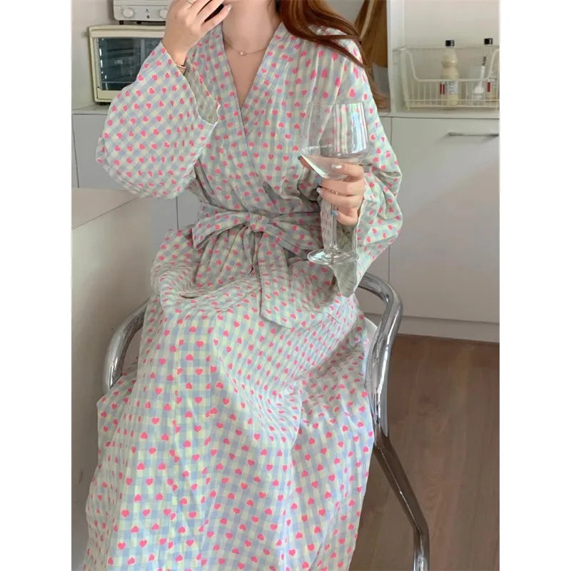 Bata de baño para mujer, estilo kimono largo y holgado, con cuello en V, cordones, pantalones a cuadros, bata de dormir sexy para mujer/niña.