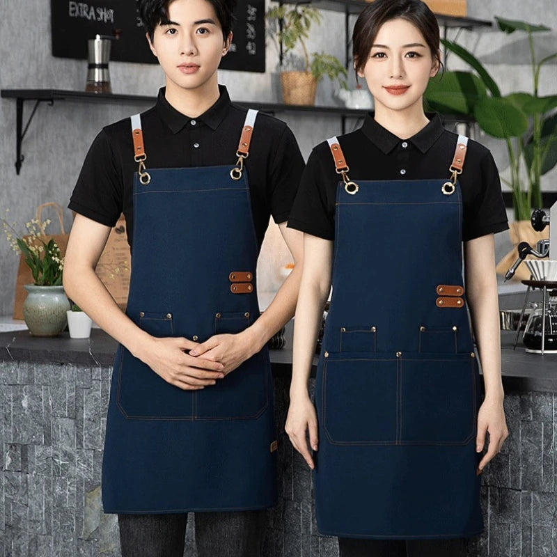 Tablier de cuisine en toile à double épaule imperméable et résistant à l'huile