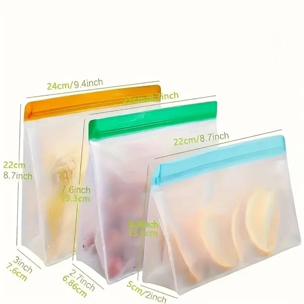 3 bolsas reutilizables de silicona para alimentos, bolsas reutilizables a prueba de fugas para congelador,