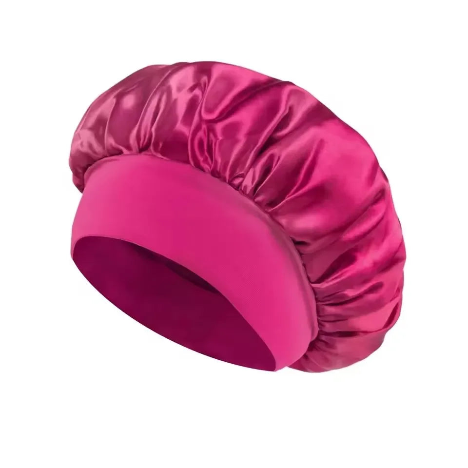 Fashion Bonnet Large Wide Edge Elastic Hat Casual Sports Silk Smooth Suitable for Curled Straight Hair Sleeping Hat Women's men