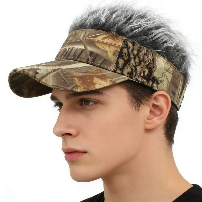 Perruque Synthétique Homme Femme Chapeau Visière de Baseball Imprimé Feuilles de Jungle Casquette de Sport Pare-Soleil Course Randonnée Chapeau de Soleil Perruque Cheveux Épis