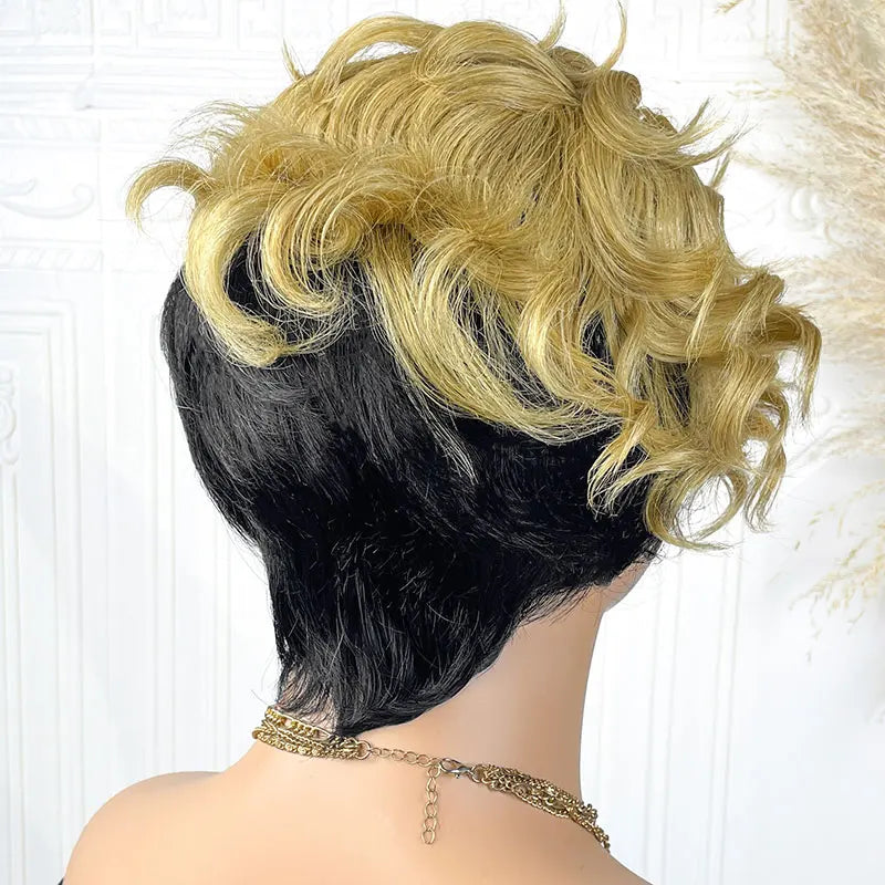 Cheap Pixie Cut Wigs Human Hair Short Human Hair Wigs for Women Full Machine Wig Ombre Highlight 1B/27 Short Wigs On Sale