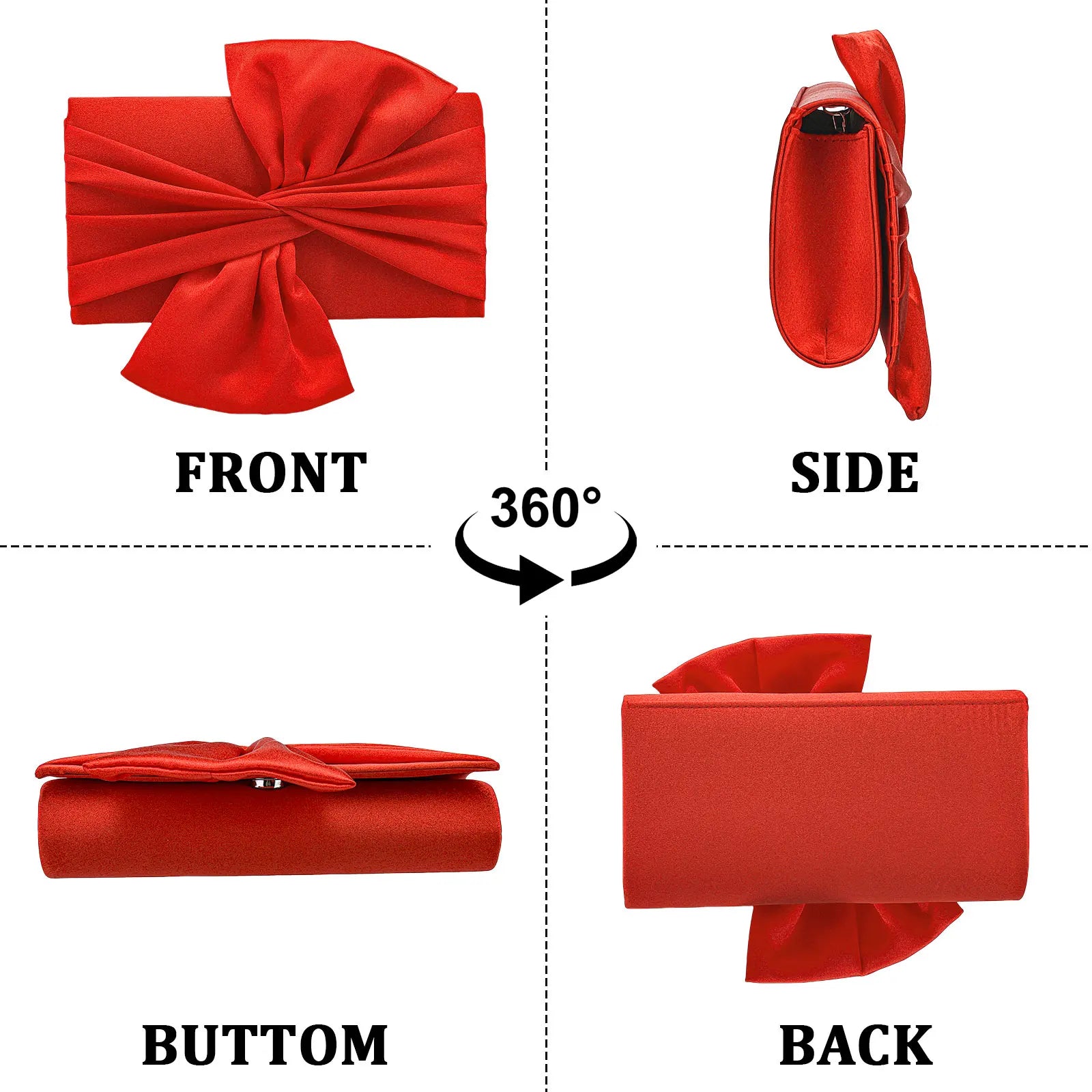 Ladies' pleated bow wallet, party wedding bag, ladies' hand-held bag, satin pleated handbag, ladies' exquisite flower bag