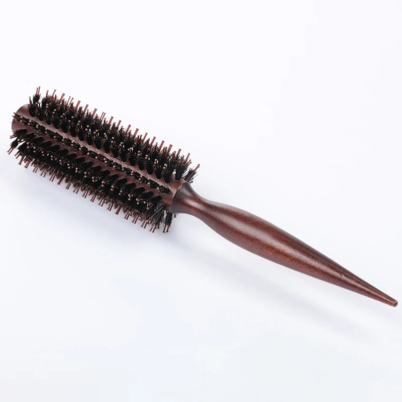 Hair Comb Natural Boar Bristle Rolling Brush Round Barrel Blowing Curling DIY Hairdressing Styling Tool