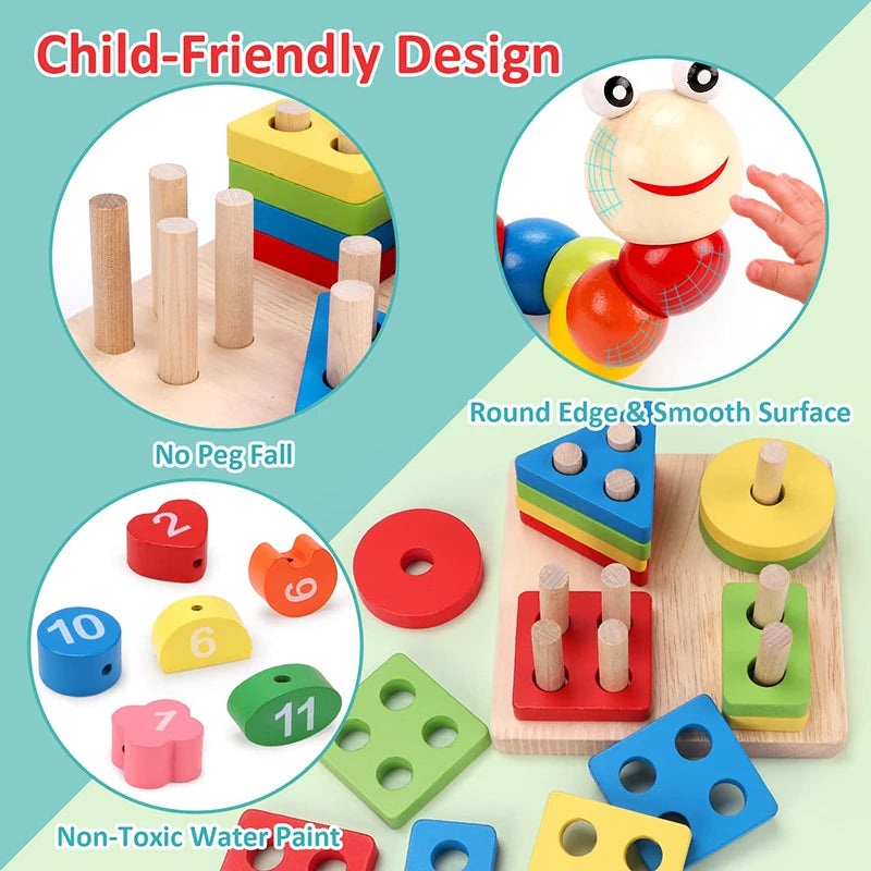 Montessori Baby Toys Kids 3D Wooden Puzzles Early Learning Baby Games Toys Educational Wooden Toys For Children Birthday Gifts