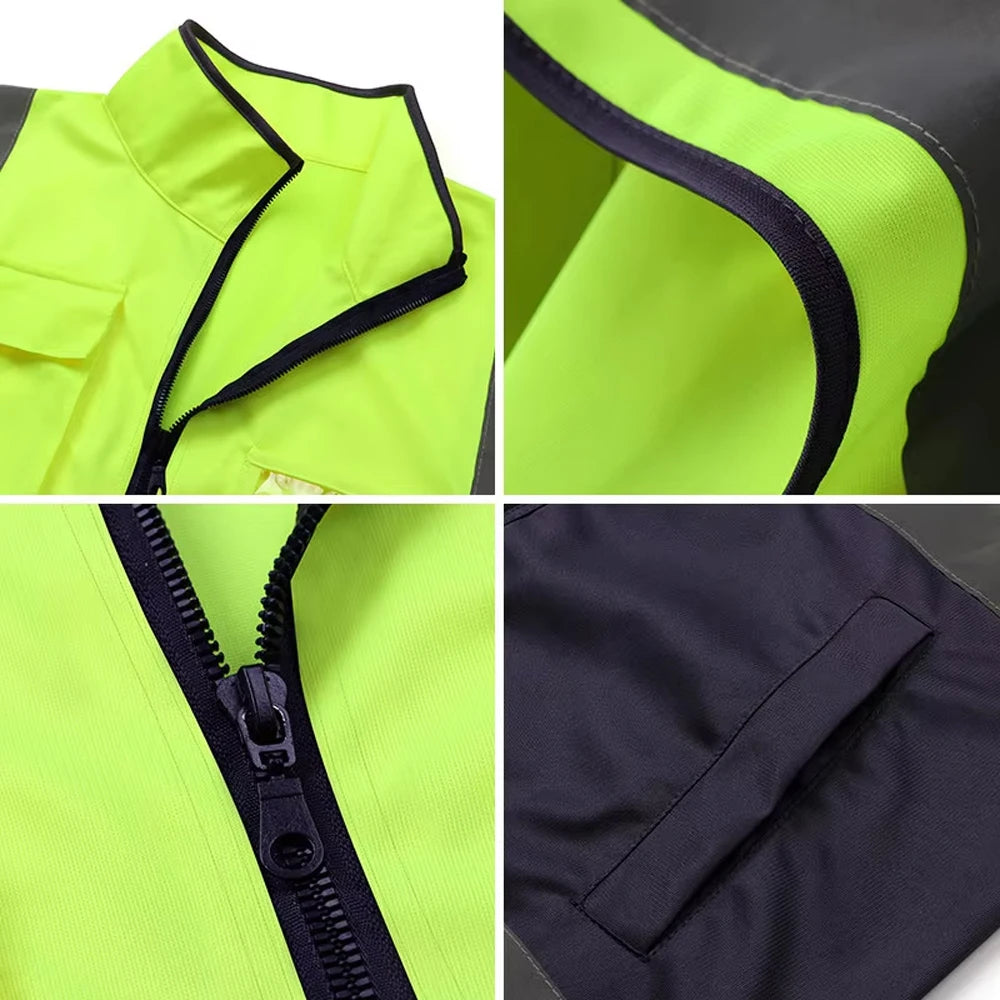 Work Vest with Multi Pockets Front Zipper Hi Vis Workwear Two Tone Construction Working Safety Vest Uniform