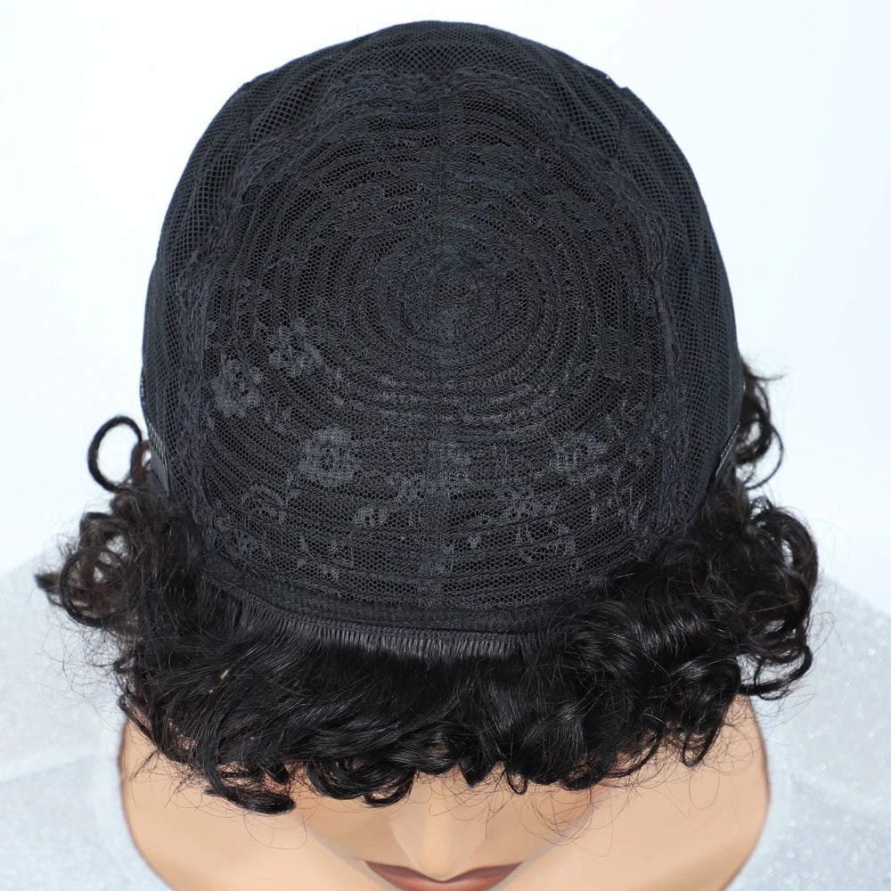 Lekker Clearance Black 100% Human Hair Wigs Short Pixie Cut Afro Curly Bob For Women Brazilian Remy Hair Full Machine Made Wigs