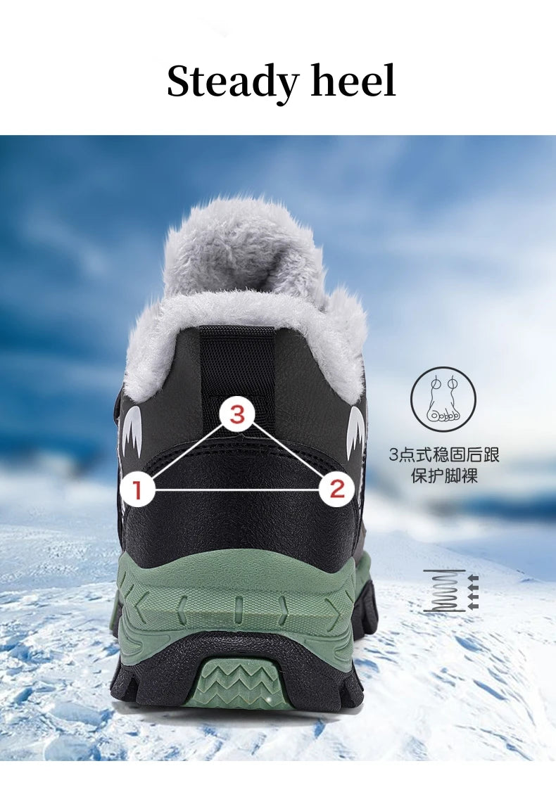 Winter Plus Velvet Hiking Shoes For Kids Non-slip Platform High Top Sports Shoes Boys Outdoor Warm Plush Children's Sneakers