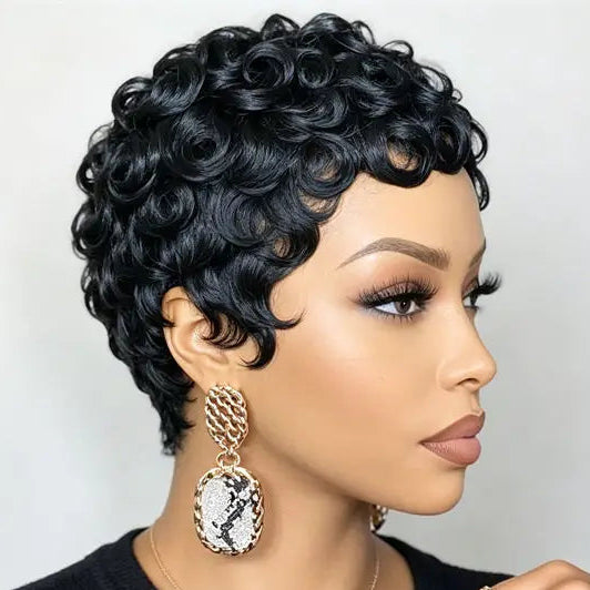 Curly Pixie Wig with Bangs