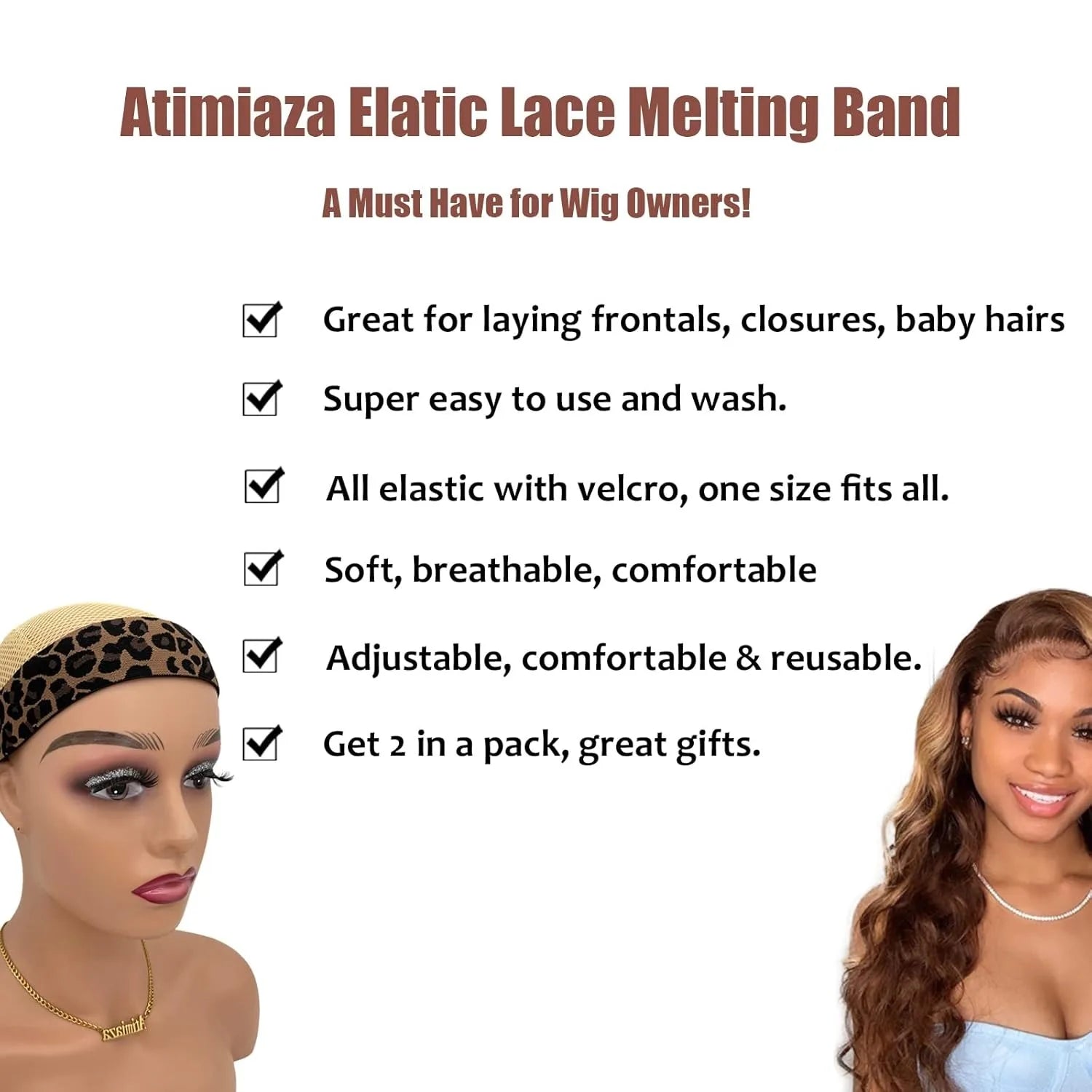 Leopard print wig grip headband, adjustable anti slip wig fixing strap, suitable for lace front wigs, comfortable elastic wig grip, suitable for women, stretchable and comfortable wig accessories for all hairstyles