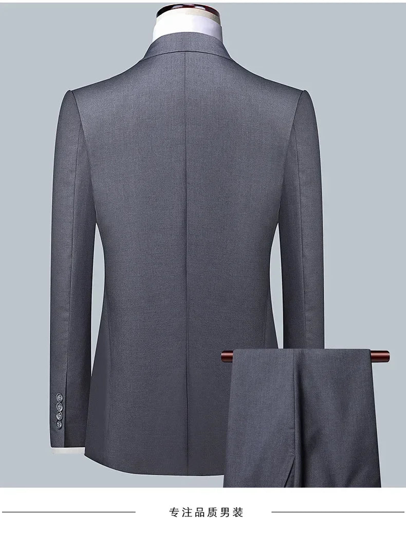 Suit (Blazer+ Vest + Pants) Men's Fashion Business Fit Wedding Professional Casual Single Breasted Gentleman Groom Dress Suit