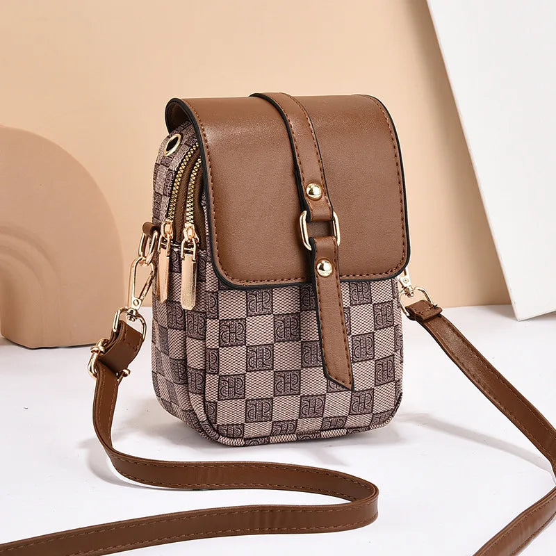 Bolso de hombro a cuadros de PU vintage