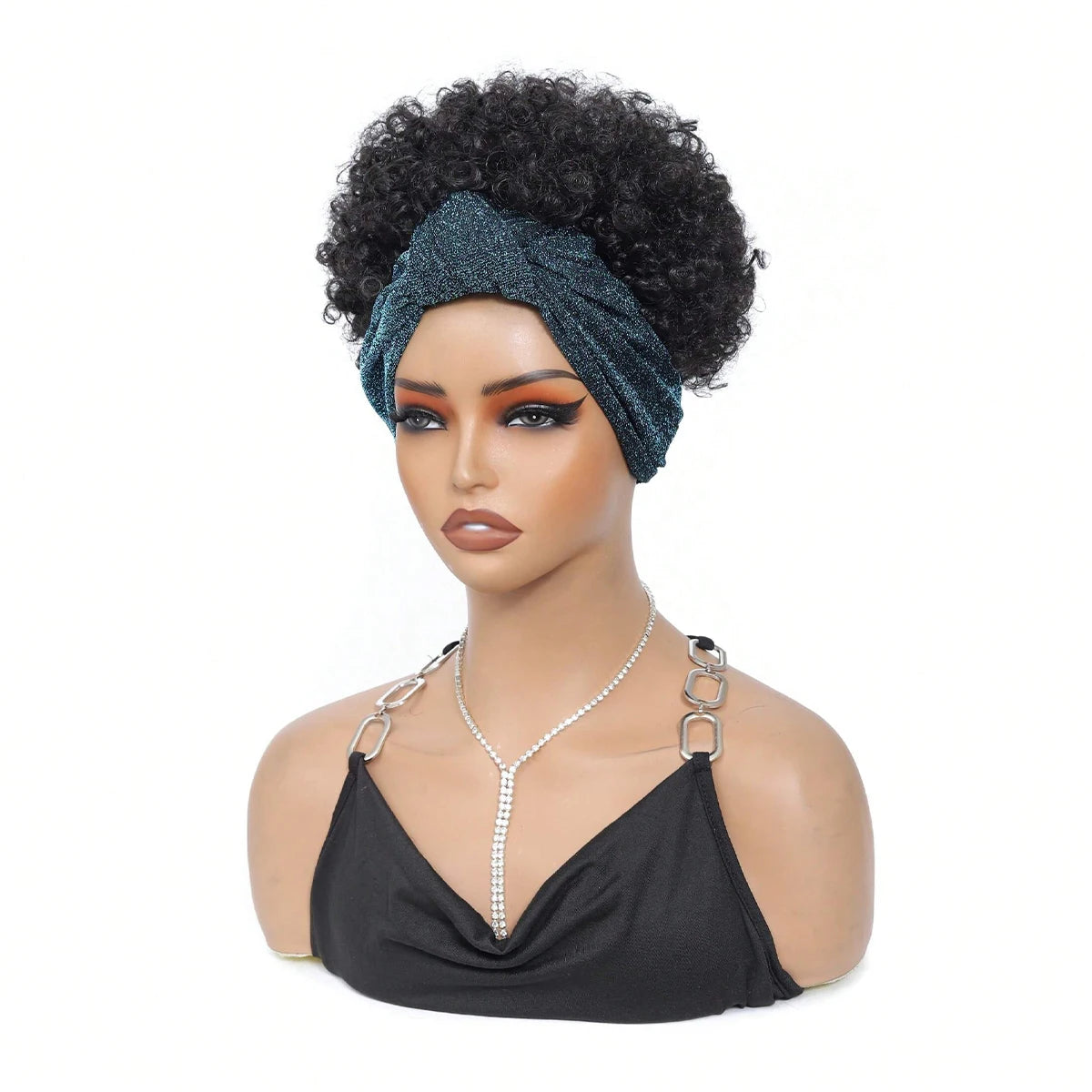 Pelucas de diadema negras para mujeres peluca rizada afro kinky con pelucas de pelo corto sintético con diadema adjunta pelucas de pañuelo