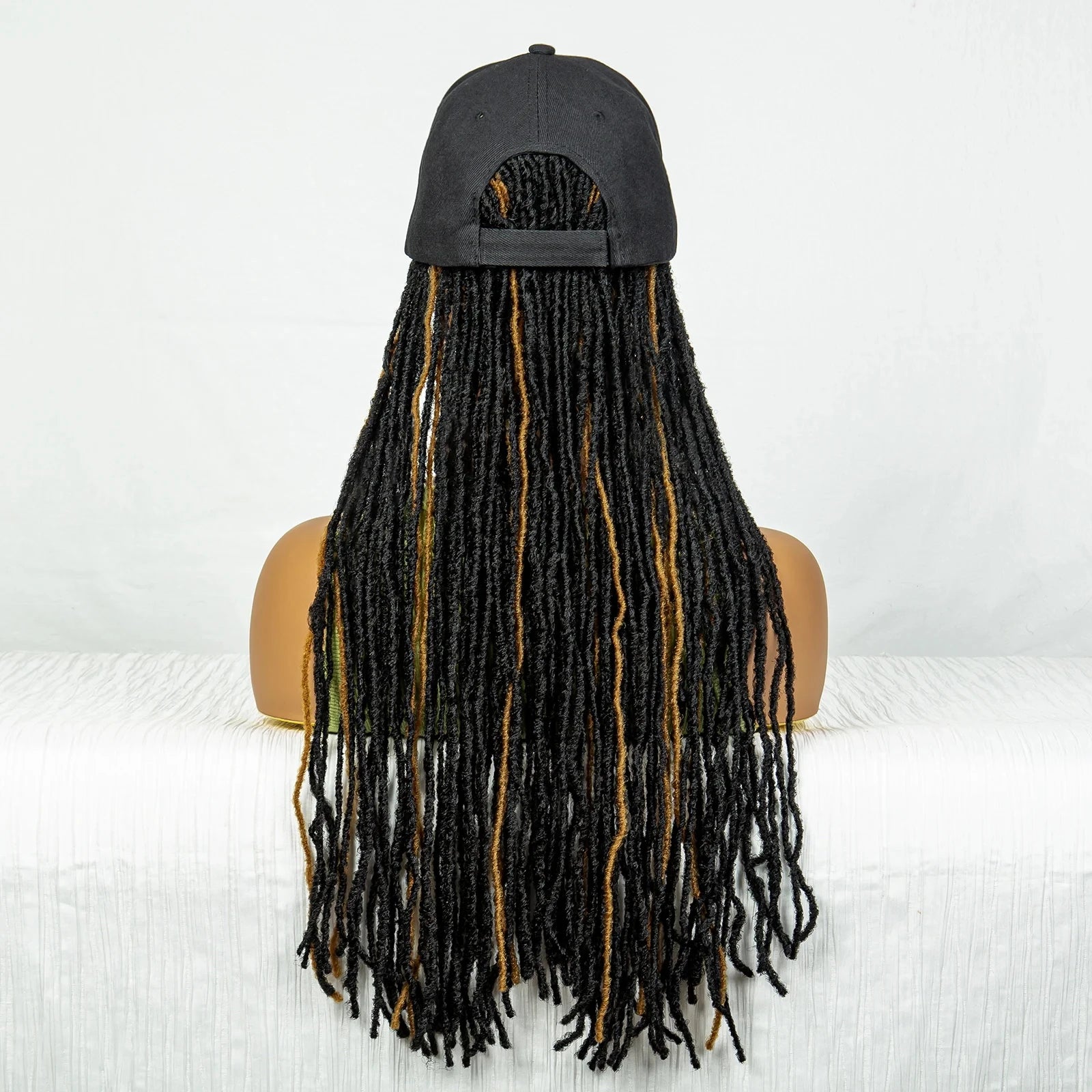 Hat Wig Baseball Cap with Hair Extensions Adjustable Hat Yellow Highlight Dreadlocks Braided Wig with 22 In Goddess Locs Crochet