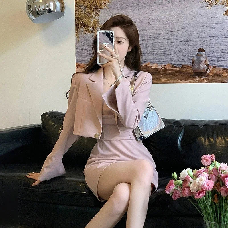 Sexy Suit with Skirt and Blazer Womens Short 2 Sets Outfit Mini Summer Night Club Two Piece Set for Women Formal Event Pink