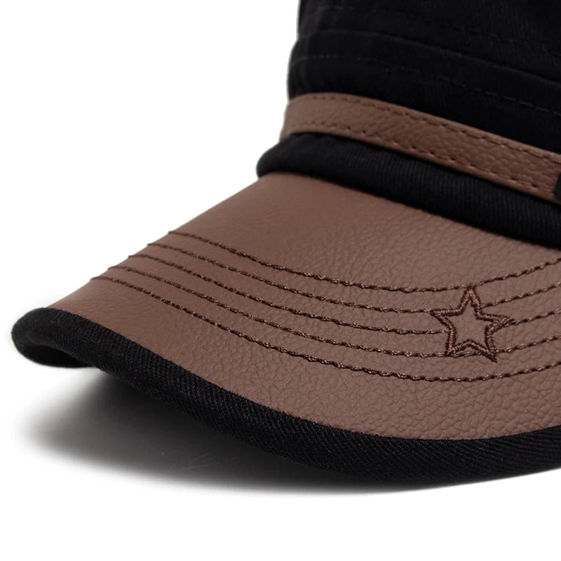 Flat Hat Women Fashion PU Leather Brim Men Baseball Cap Soft Cotton Cloth Casual Visor Trucker Hat Autumn Summer Adjustable