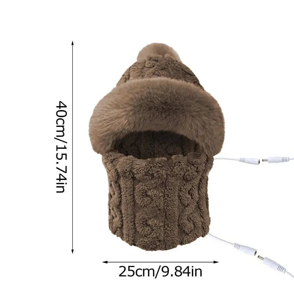 Gorro de invierno con calefacción, gorros de invierno eléctricos de algodón con calefacción, calentador de cuello, orejeras, gorros cortavientos para mujer, gorro para el invierno cálido