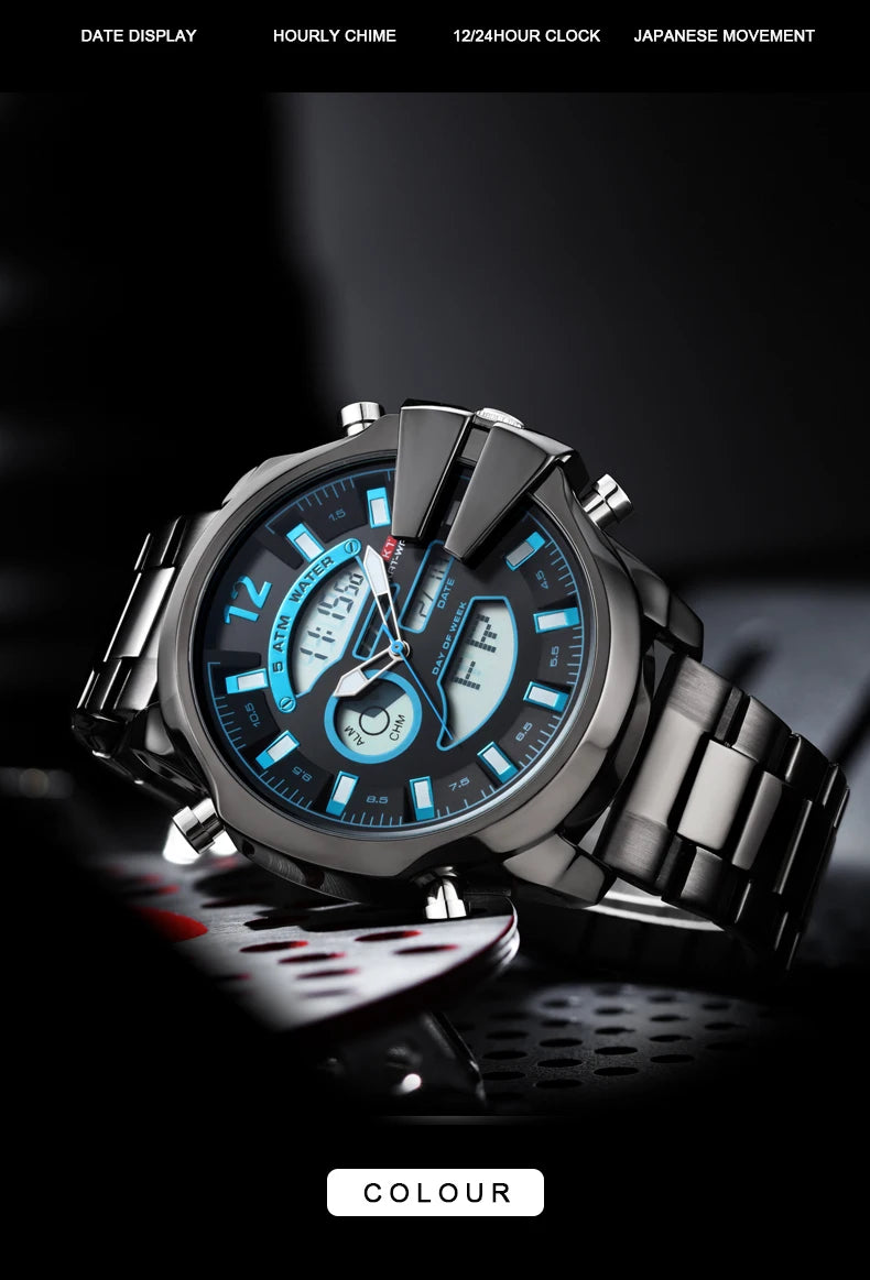 KAT-WACH Men Big Dial Wrist Watches Gold Top Brand Luxury Male Clock 2024 Gold Black Quartz Dual Display Chronograph Dropship