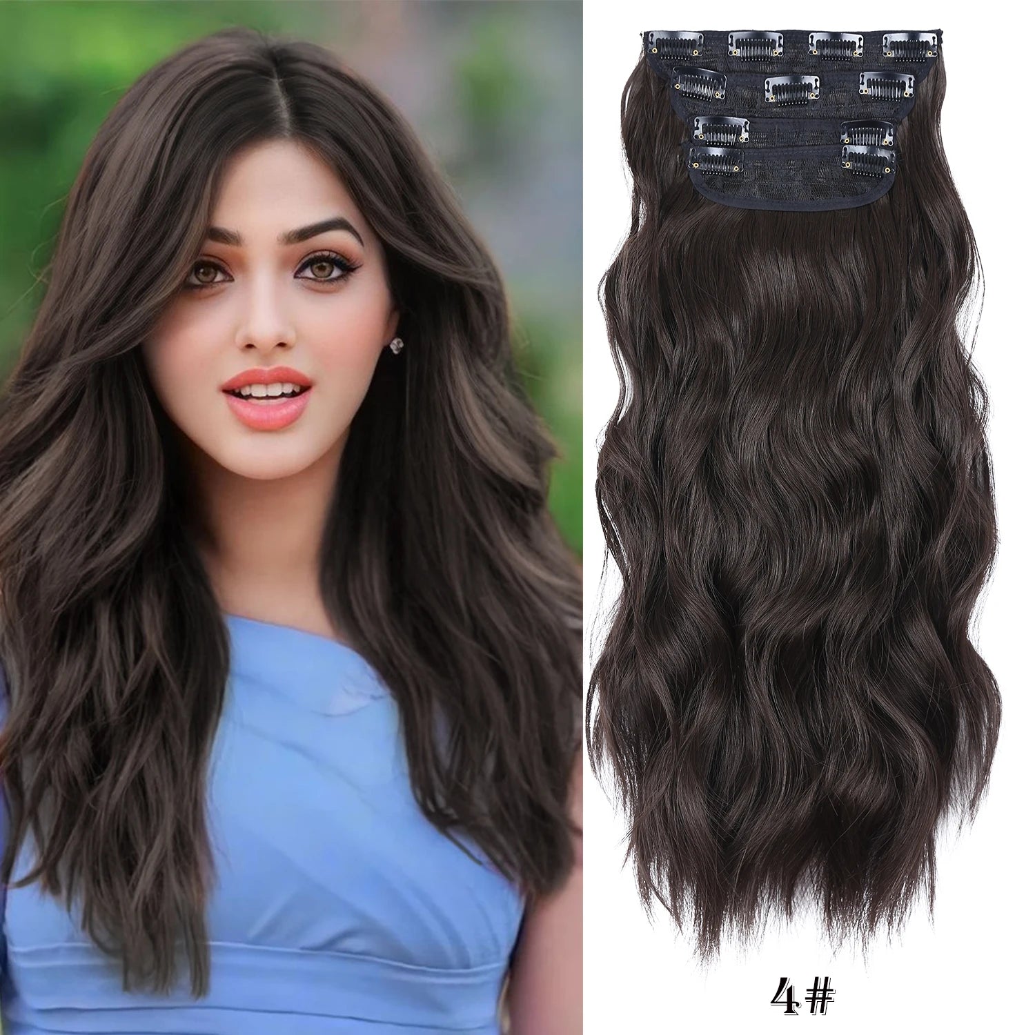 Extensiones de Cabello Ondulado Largo de Clip