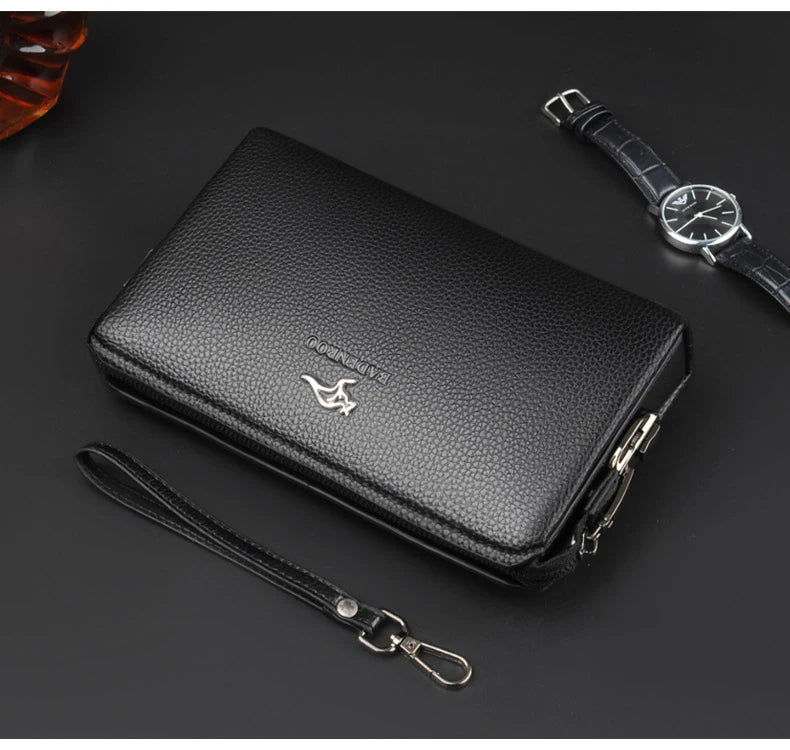 Luxury Brand Men's Wallet Leather Long Wallet  PU Leather Wallet Men Double Zipper Coin Pocket Purse Business Clutch Phone Bag