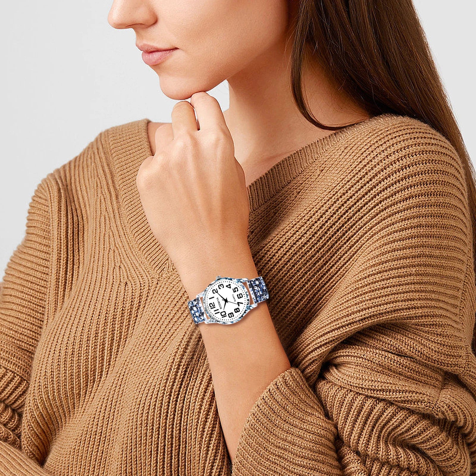 Lancardo Bohemian Quartz Watch Easy to Wear Arabic Numerals Scale Printed Decorative Telescopic Band Watch Valentine's Day Gifts