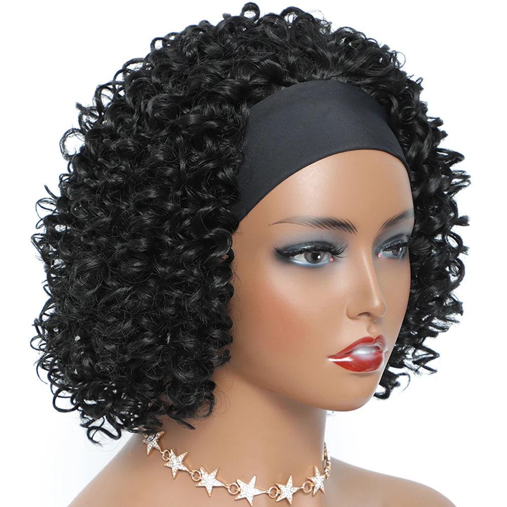 Short Deep Water Curly Headband Wigs Glueless Afro Kinky Deep Curly Wigs for Black Women 1B Black perruque femme Synthetic Wigs