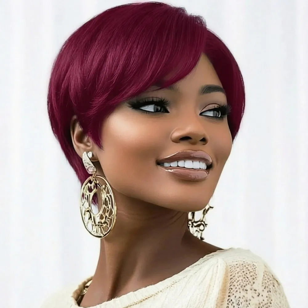 black/613 pixie wig short machine made 6Inch 150% Density Women'S Chic Retro short straight Pixie Cut human human hair Wig