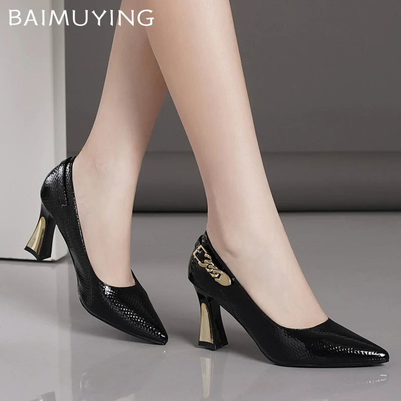 Elegant Women High Heels Shoes Pointed Toe Shallow Leather Shoes Trend Spring Fashion Pumps Dress Party Chaussures Ladies