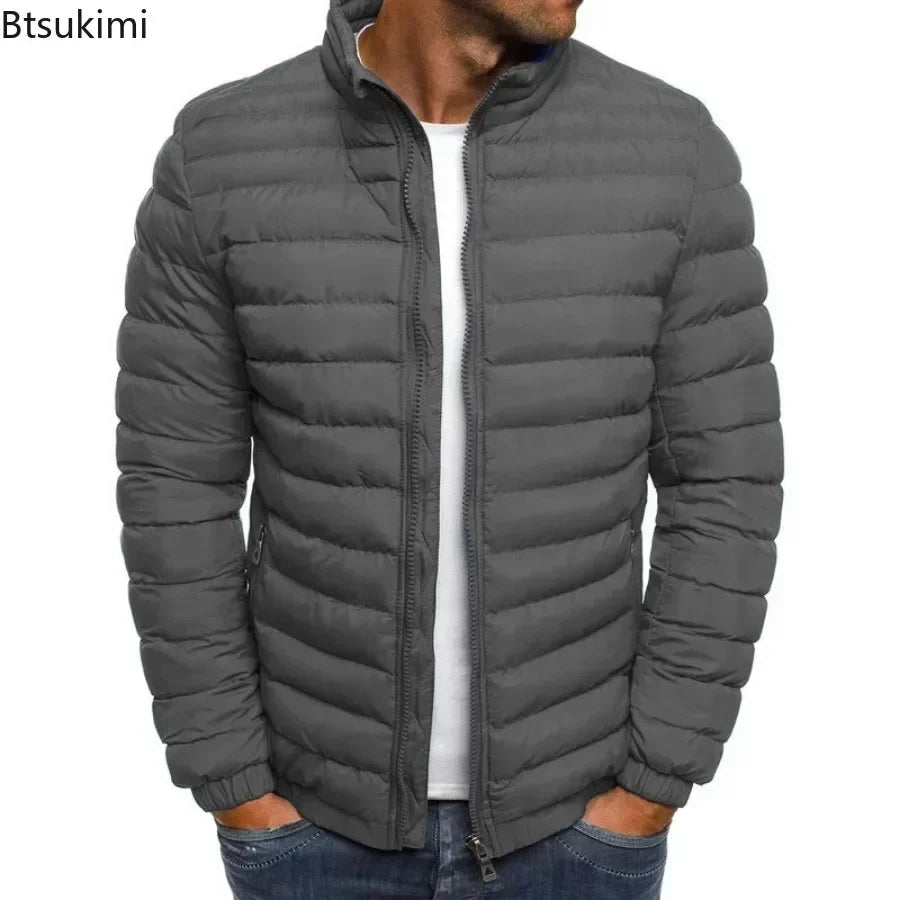 Men's Casual Winter Warm Jacket Solid Color Coat Stand Collar Zipper Trendy Simple Comfortable Outdoor Jogging Sports