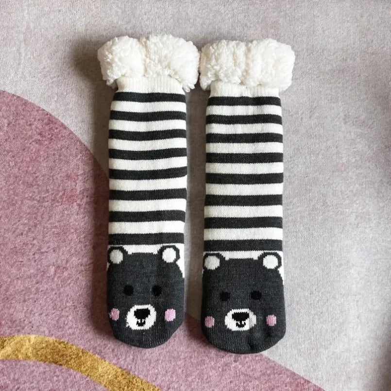 Fuzzy Thermal Sock Women Winter Warm Funny Bear Sheep Cute Kawaii Non Slip Cartoon Sleeping Soft Comfy Female Floor Slipper Sock