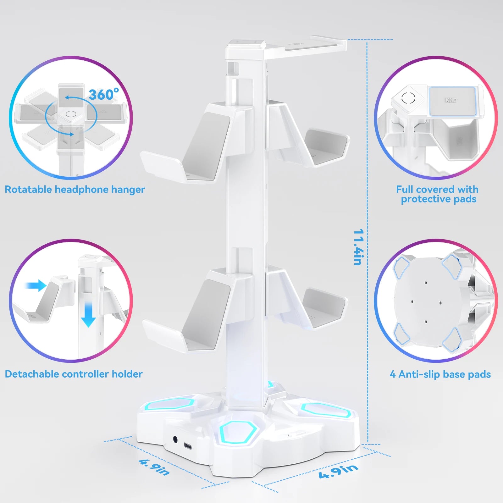 For Gaming Headphones Stand Rotatable Controller Holde with 9 Light Modes Earphone Hanger for PS5/PS4/Switch Desktop Gamer