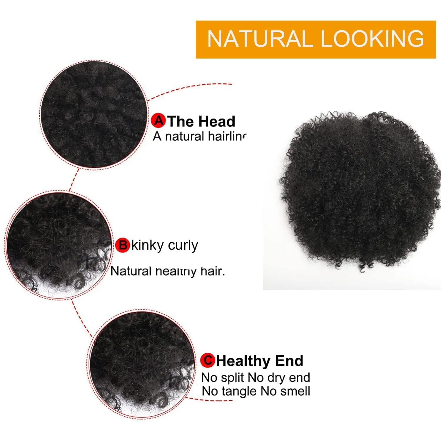 Synthetic Afro Puff kinky curly Hair Drawstring Ponytail Extension for Black Women Short Hairpieces Updo with Two Clips