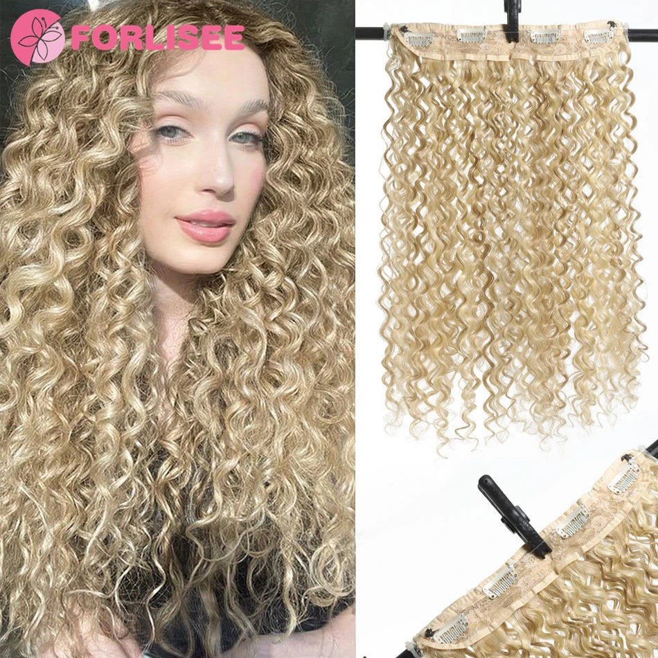 Invisible Wire Hair Extensions with 4 Clips Long Synthetic Wavy Curly Hair Pieces Adjustable Transparent Headband for Women 40cm