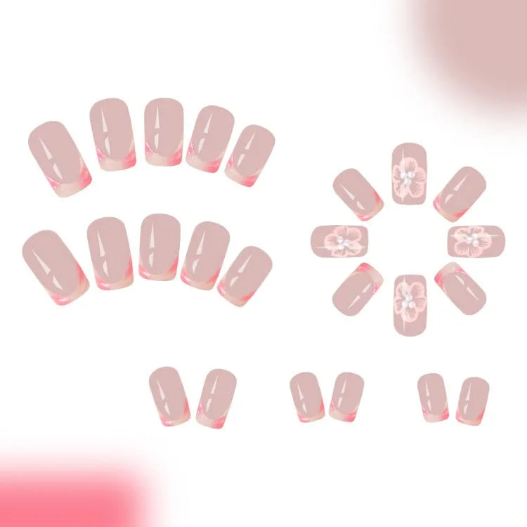 24Pcs Short Square French Nail Tips 3D Embossed Flower Decoration Removable Wearable Press on Nails for Women Girls DIY Manicure